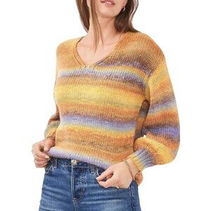 Vince Camuto Cozy Space Dye VNeck Sweater Balloon Sleeve Wool Blend Size M